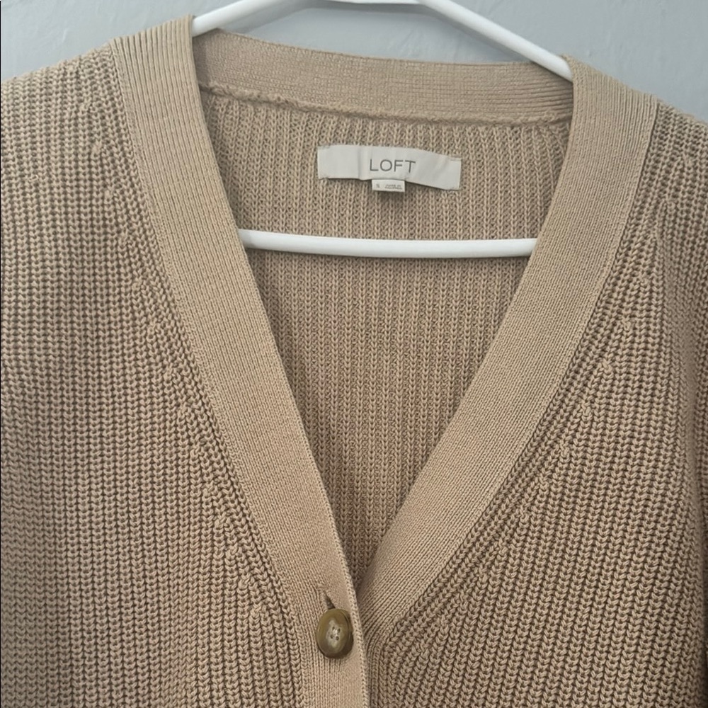 LOFT Cream Cardigan Sweater with Ribbed Knit 148 - Picture 3 of 6